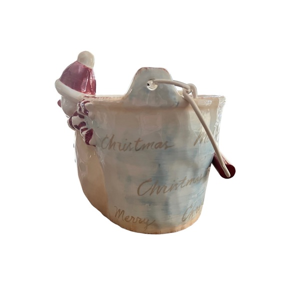 Ceramic Snowman Christmas 3d bucket with handle decor planter ice gift basket - Picture 4 of 5